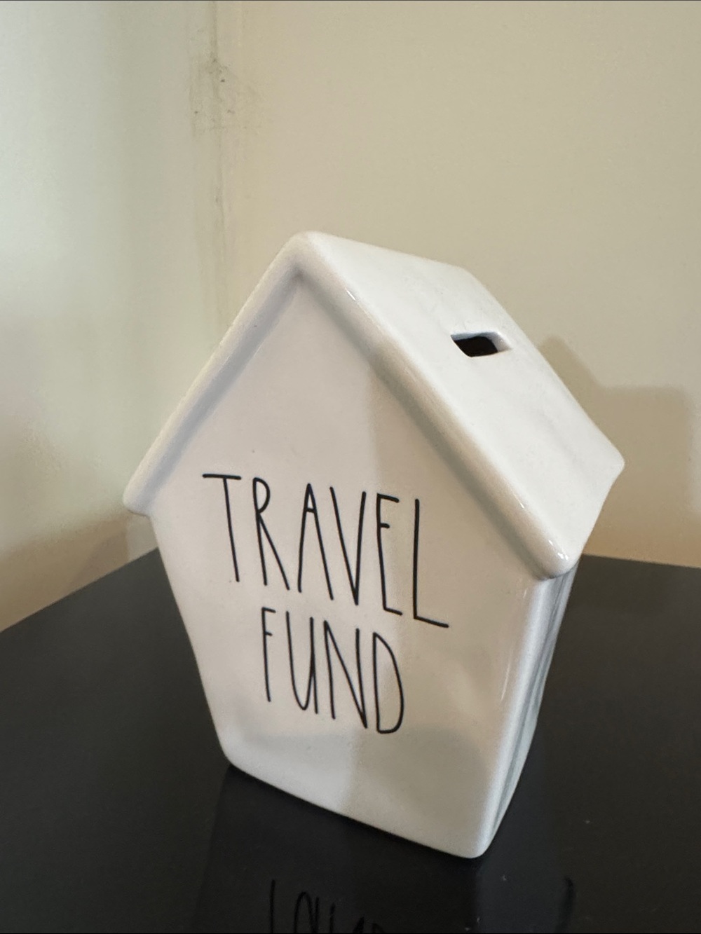 White 'Travel Fund' Ceramic House Piggy Bank